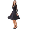 Kate Kasin Sexy Women Vintage Retro Long Sheer Manteau en dentelle noire V-Neck Aline Dress KK000485-1